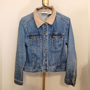 Womens Blue Denim Jean Jacket with Tan Suede Collar